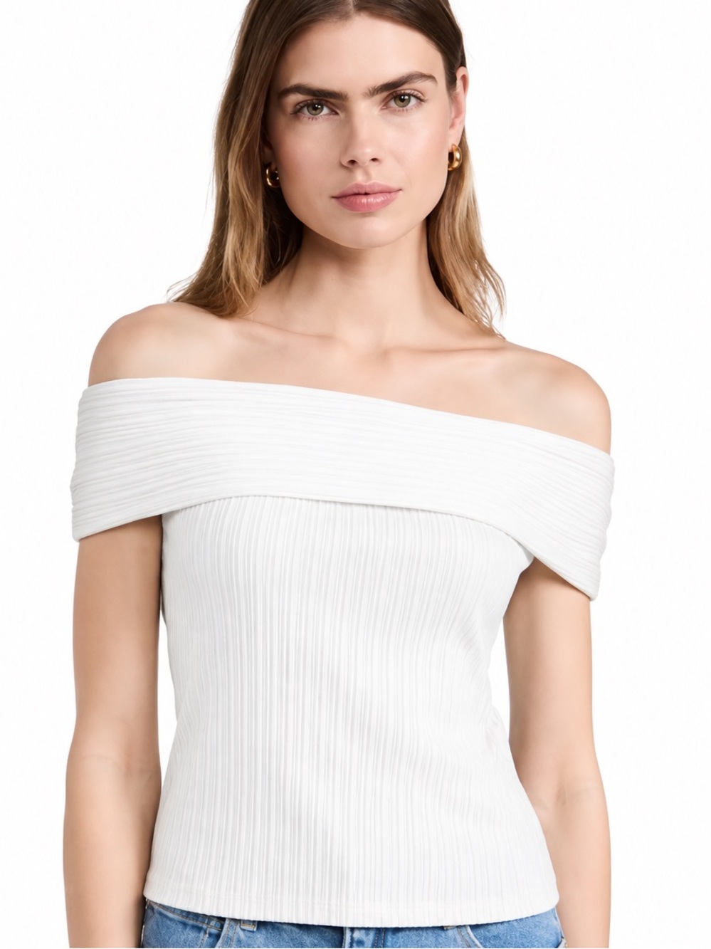 Madewell Off-Shoulder Ribbed White Camisole